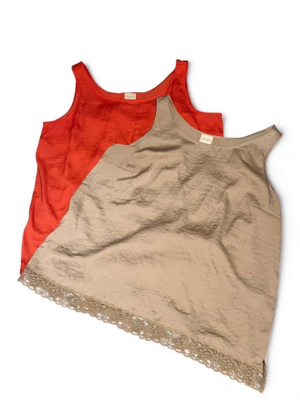 Chico’s Hammered Satin Lace Trim Camisole Tank Top Bundle Set 2 NWOT